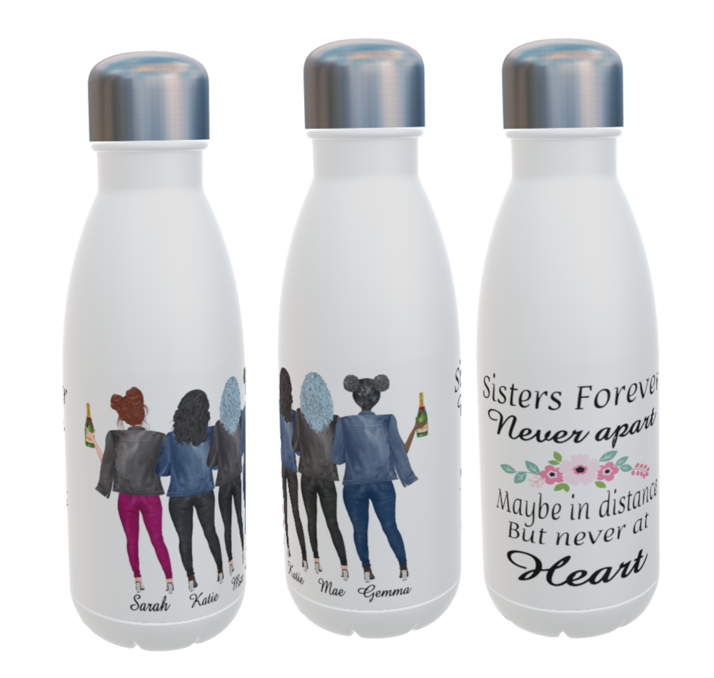 4 Sisters Forever Water Bottle, Gift for Sister, Best Sister